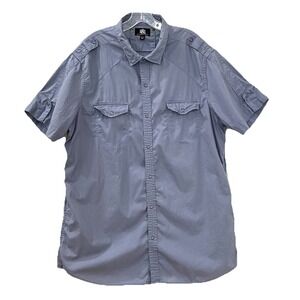 Rock & Republic Men's Shirt‎ XXL Blue Pinstriped Button-Up Short Sleeves Snaps